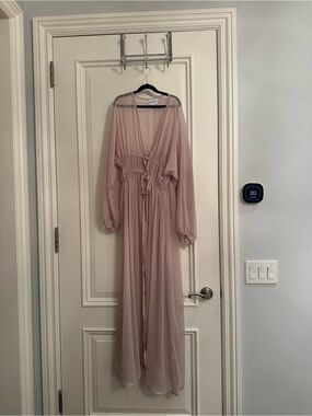 SNDYS Sheer Blouson Waist Maxi Dress Coverup- Blush Pink